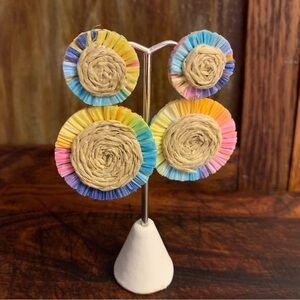 Colorful Raffia and Twine Lightweight Post Earrings